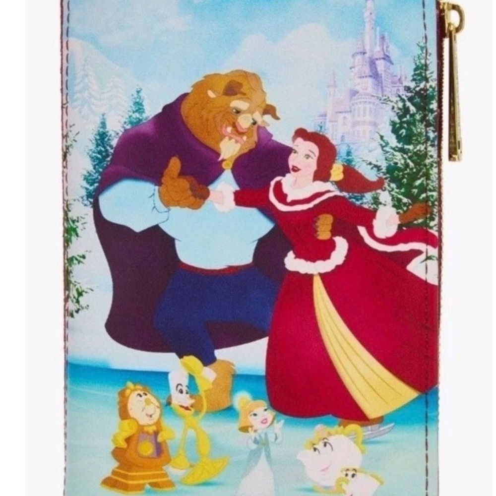 Loungefly Disney Beauty and the Beast Winter Ice Skating Zip Wallet NWT